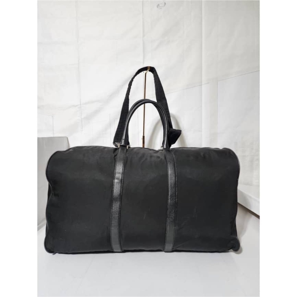 Authentic Prada Saffiano-Trimmed Tessuto Nylon Duffle Bag Black 60cm